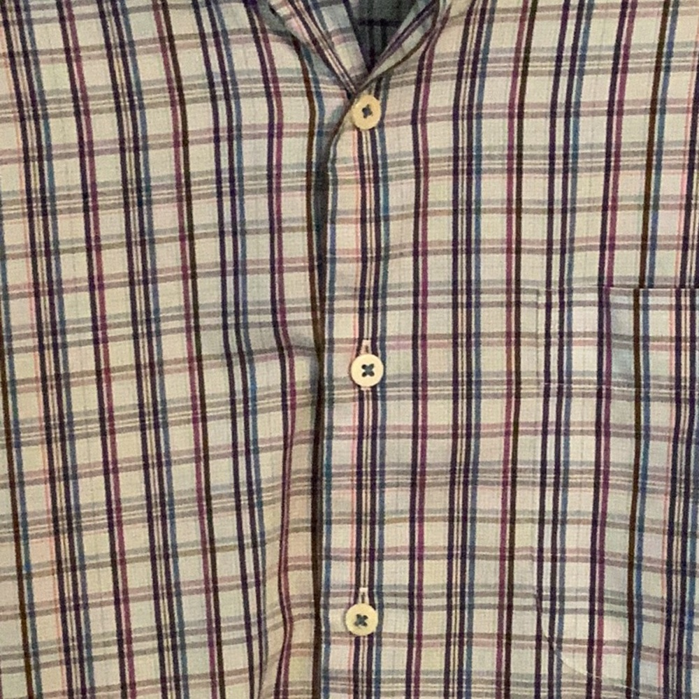 Peter Millar Men's Blue and Purple Plaid Shirt